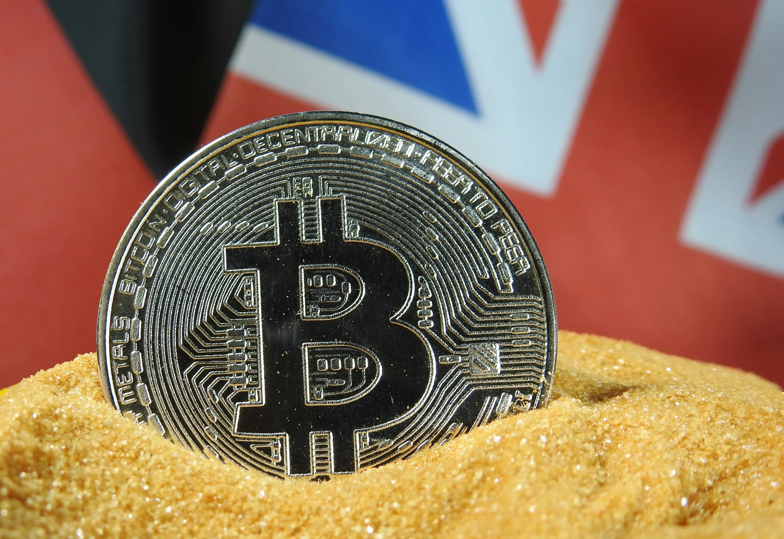 Bitcoin coin with UK flag