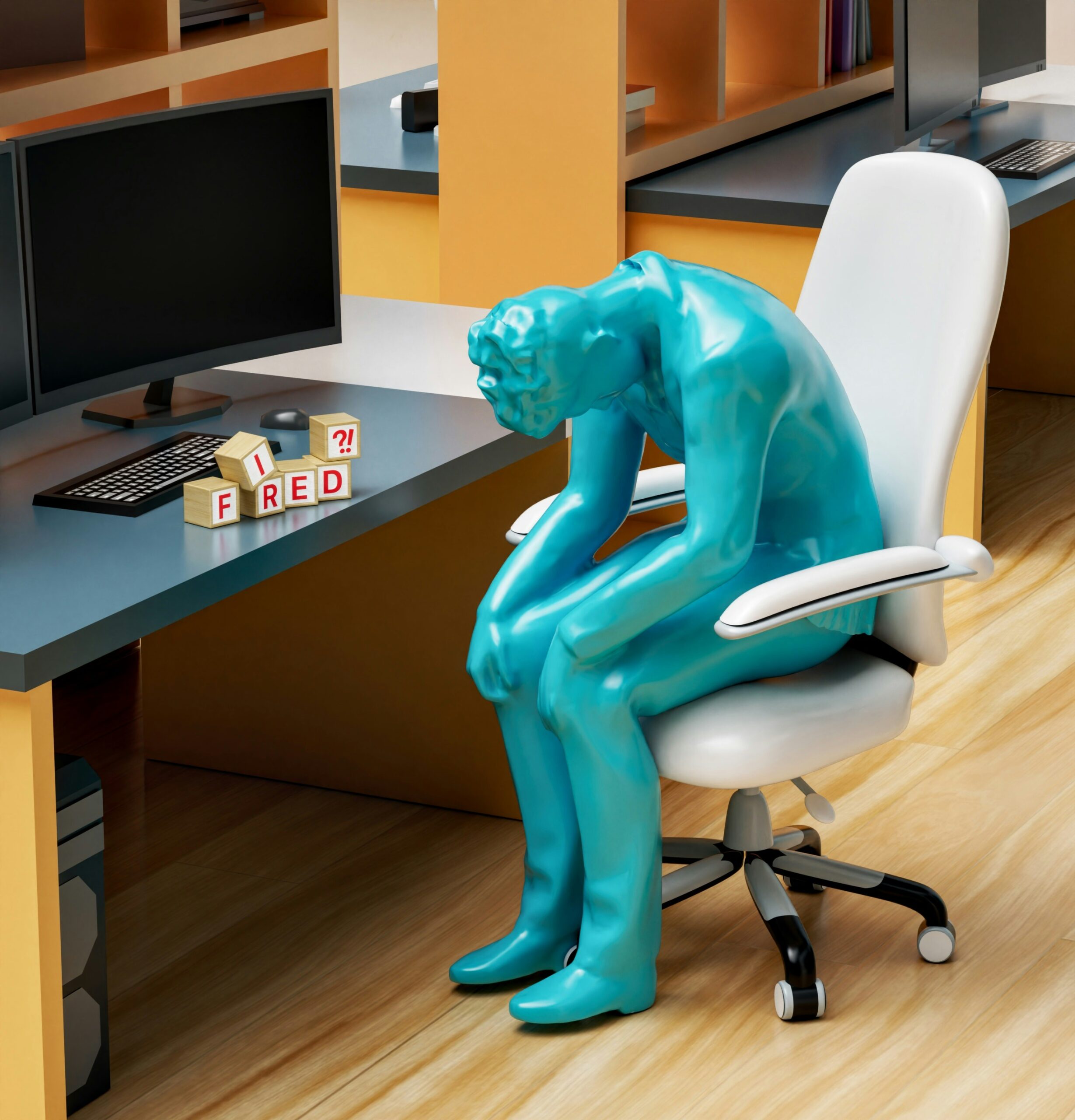 Person in suit slumped in chair