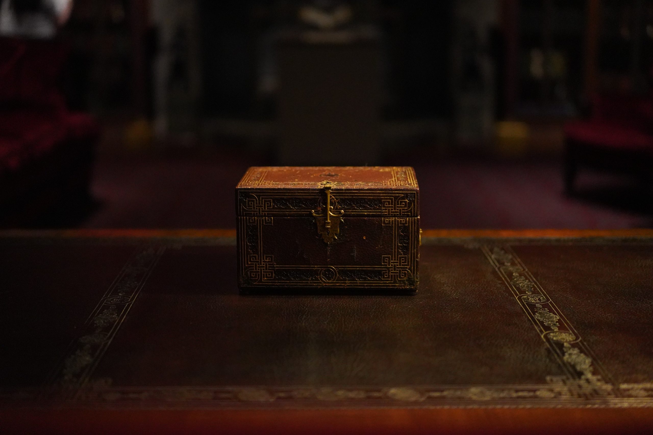 Wooden chest on table