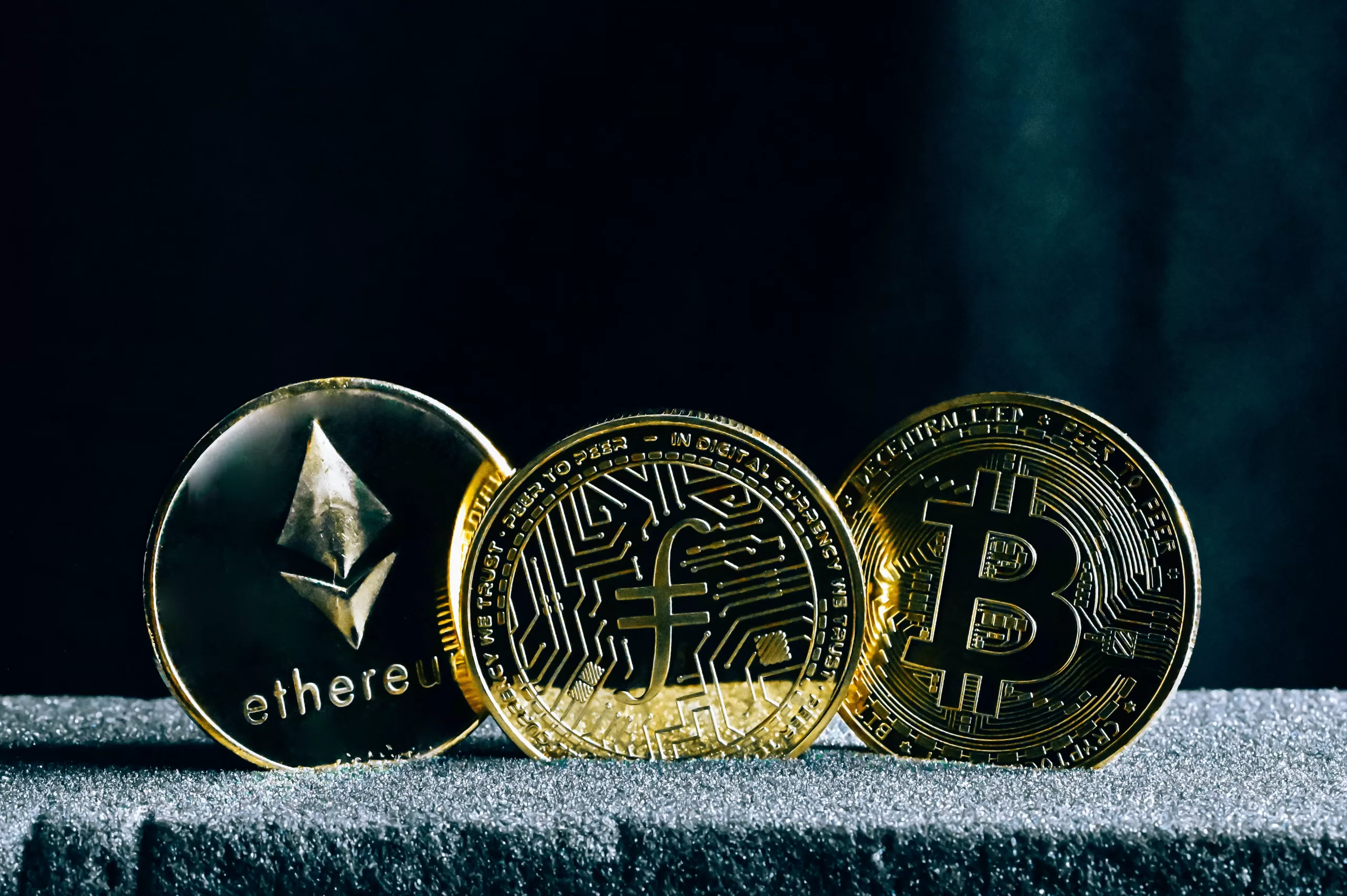 Cryptocurrency coins close-up